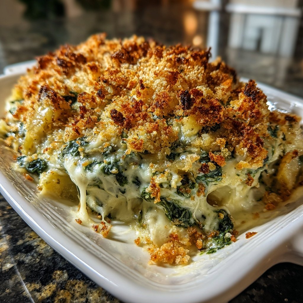 Spinach Artichoke Dip with Breadcrumbs
