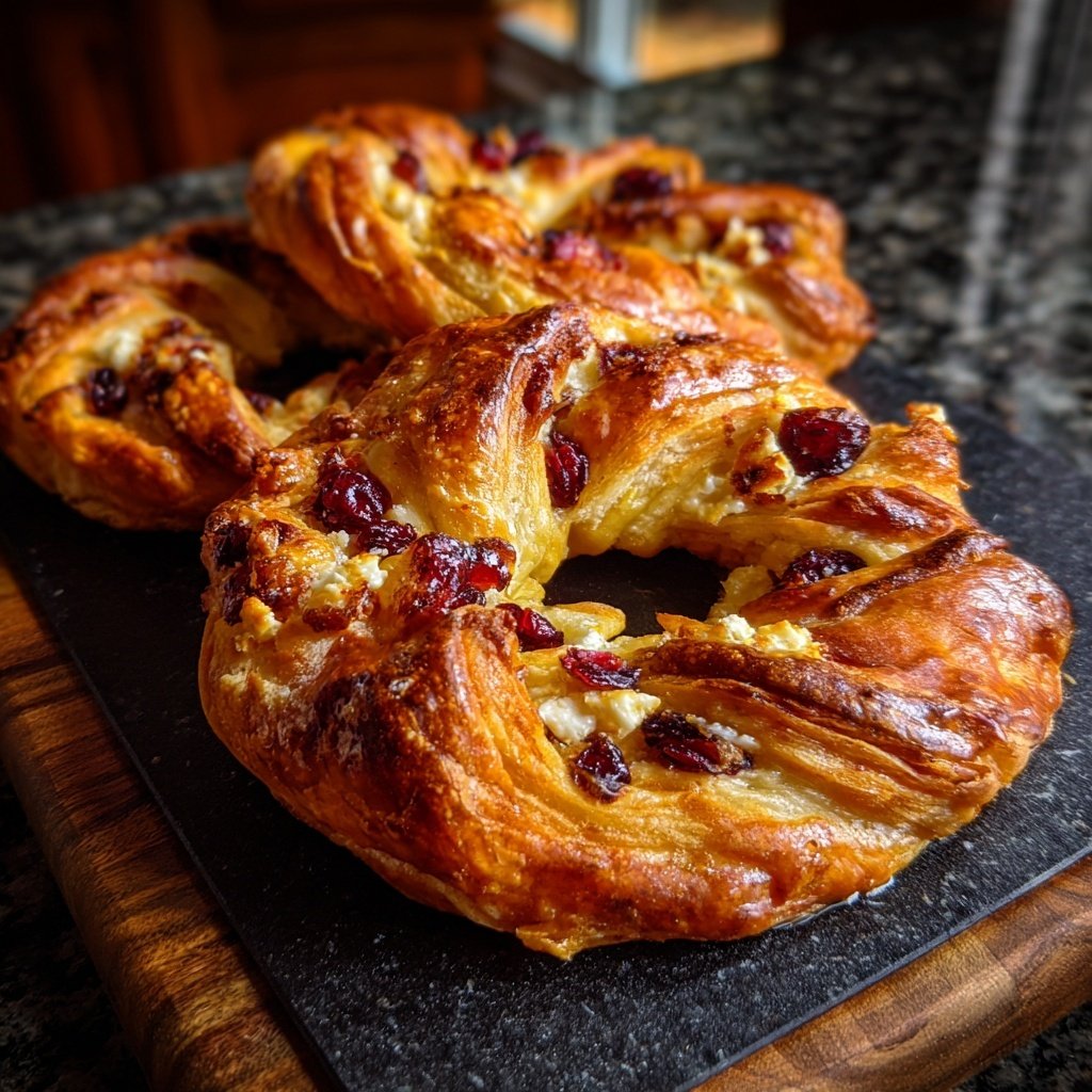 Cranberry Feta Puff Pastry Wreaths