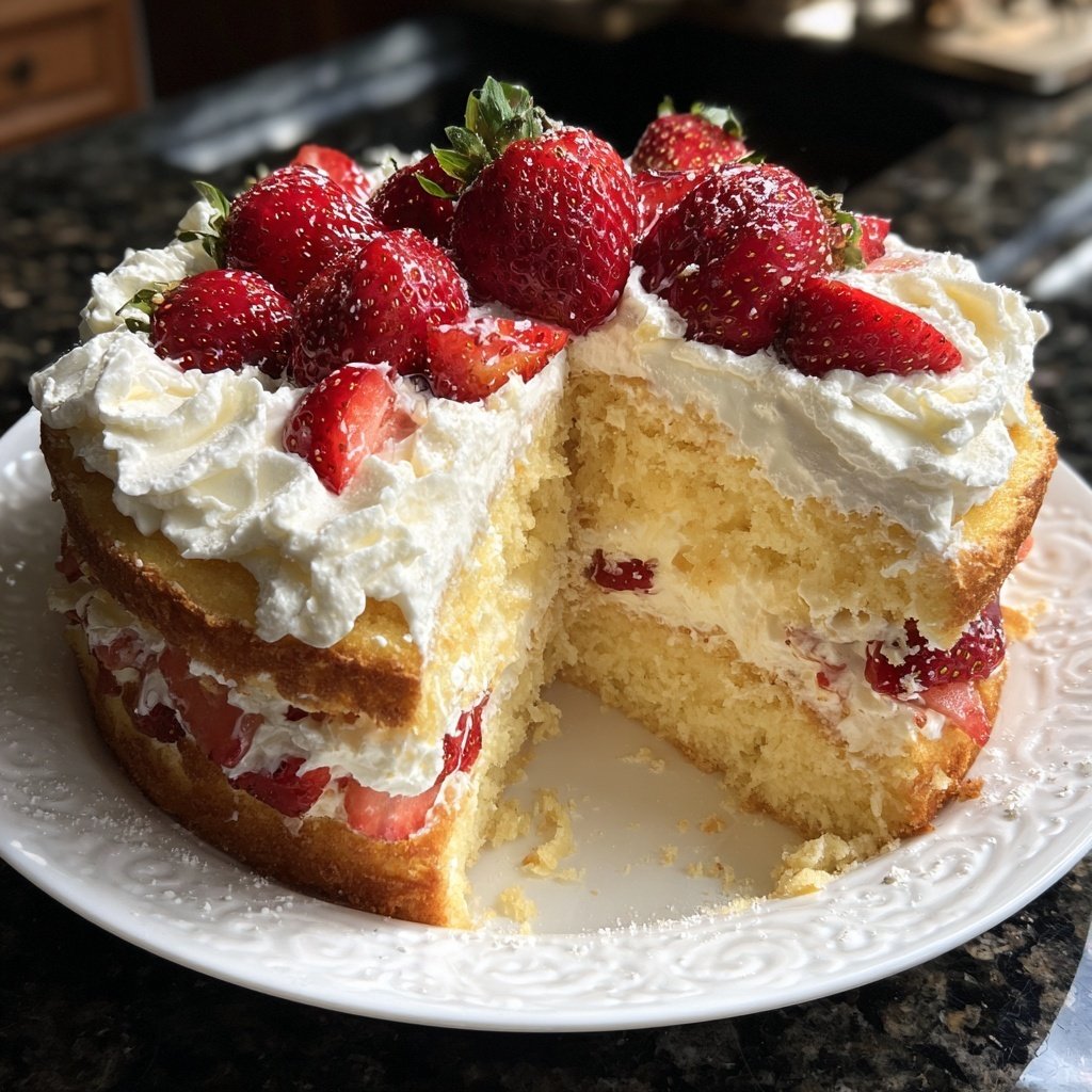 Yogurt Vanilla Cake with Fresh Strawberries