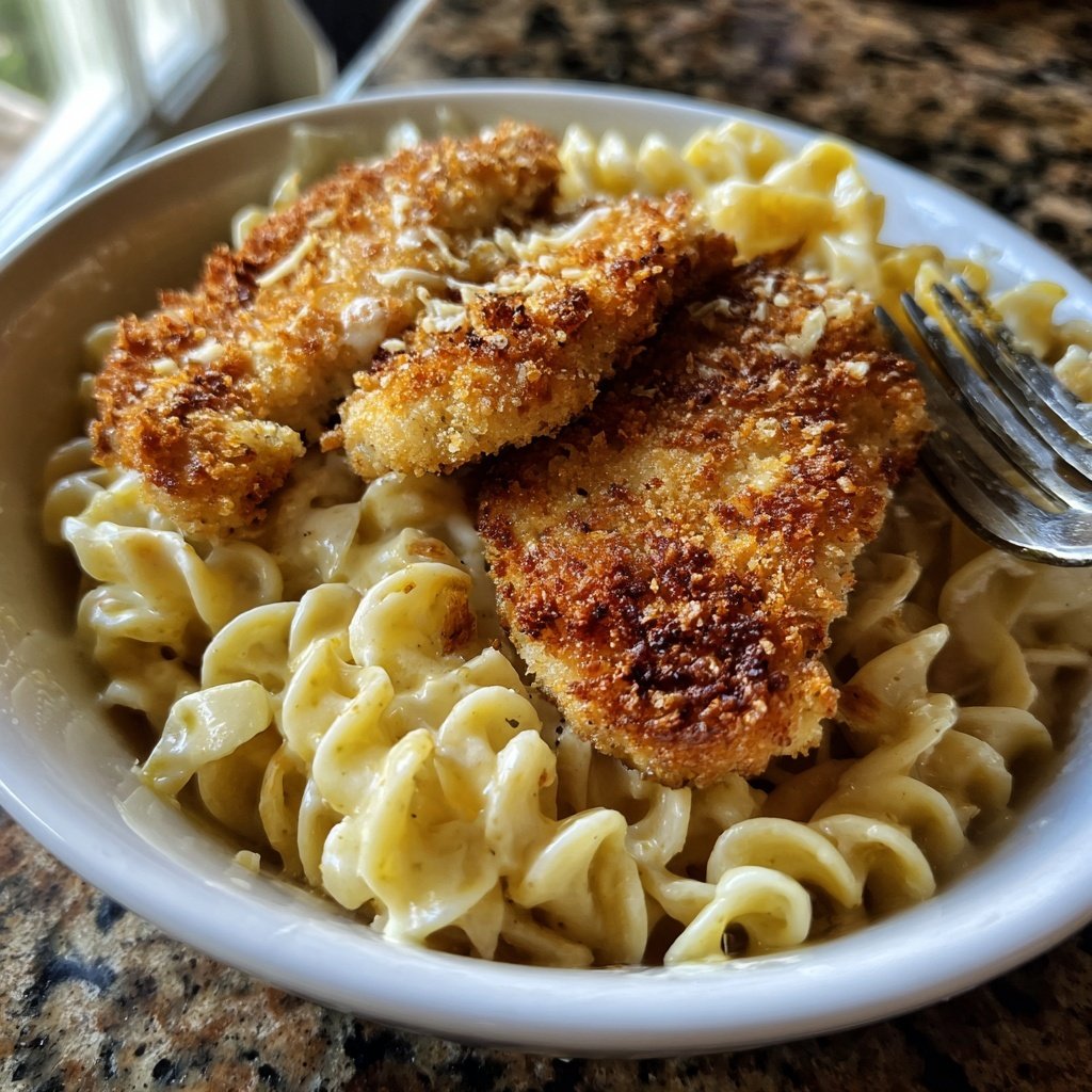 Crispy Chicken with Creamy Pasta