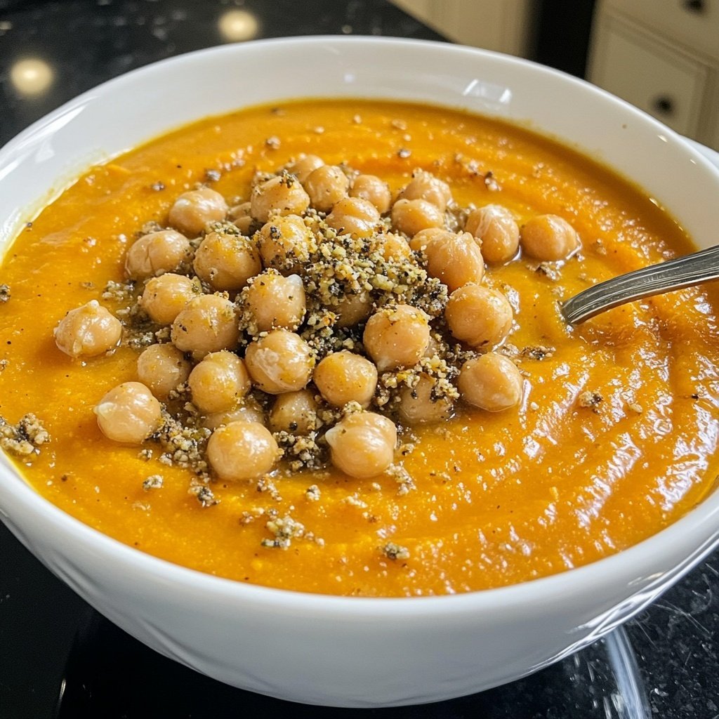 Roasted Carrot Soup with Za'atar and Chickpeas